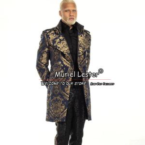 Costumes Gothique Jacquard Homme Manteau Long Custom Made Groom Tuxedos Hommes Costume Vestes Tweed Laine Trench Pardessus Bal Blazer Ensemble 2024