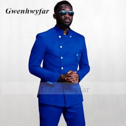 Costumes gwenhwyfar style africain smoking royal bleu mâle pour costume de mariage arme intérieur