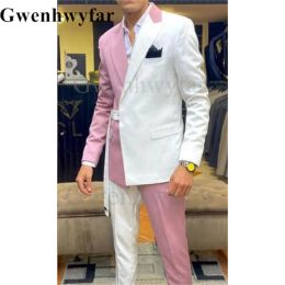 Costumes Gwenhwyfar bébé rose et blanc hommes costumes de mariage marié mince Blazers hommes Halloween fantaisie moderne Style d'affaires Costume formel