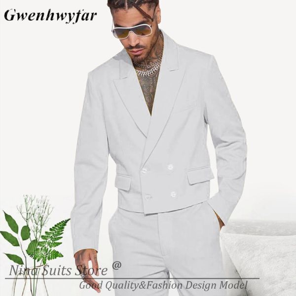 Costumes Gwenhwyfar Blazer court costumes hommes mode vêtements 2 pièces 2023 nouveau conçu Costume blanc pour jeune homme décontracté fête Tuxedos