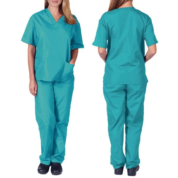 Trajes Enfermera de alta calidad Uniforme médico Cuidado de mascotas Cuidado de la ropa de trabajo Conjunto Scrubs Quirófano Bata quirúrgica Pantalones elásticos de manga corta