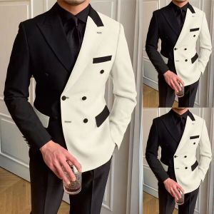 Pakken hoogwaardige pakken voor mannen zwarte witte mode piek revers met dubbele borsten mannelijke pak slank fit formeel casual 2 stks bruiloft smoking