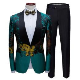 Pakken Hostzanger Stage Performance Dress Fashion Young Men Bar Ktv Casual Sets Slim Fit mannelijke bedrukte blazers