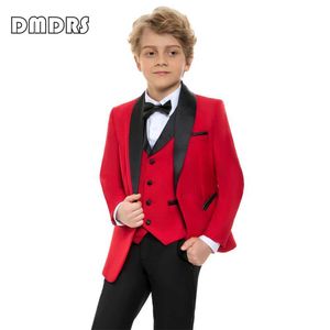 Pakken Hot Sale Fashion Shawl Neck Kids Forml Suit Zet één knop Smart Boys Suits 3 stuks Solid Kids Wedding Ring Bear Set Y240516