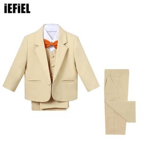 Costumes Enfant Garçon Vêtements Gentleman Costume Gilet + Chemise + Pantalon + Noeud Papillon + Blazer 5Pcs Formelle Infantile Enfants Anniversaire Tenues De Fête De Mariage 231118