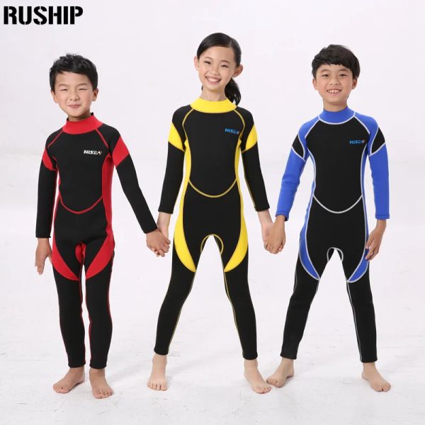 Costumes Kids 2,5 mm Scr Néoprène WetSuit à la combinaison de maillots de bain pour enfants Elastic Saisir des manches longues pour garçons surf sur les éruptions cutanées