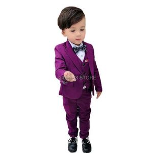 Pakken Kids Blazer Vestbroek 3 % Set Flower Boys Wedding Suit Kinderen Formele Tuxedo Performance Host Dance Party Dress kostuum