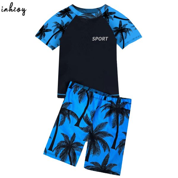Costume pour enfants garçons 2 pièces Swimsuit Beachwear Sleette à manches courtes Rash