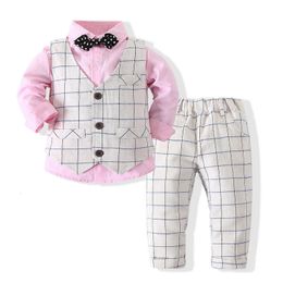 Pakken Kinderen Fashion Formal Pak Kleding Baby Boys Gentleman Cotton Kostuumsets Childrens Bruiloft Verjaardag jurk Kleding Outfits 230216