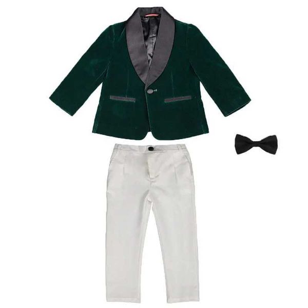 Trajes para niños vestidos de cumpleaños formales para bebés para bebés de chaqueta de terciopelo verde pantalones de chaqueta blazer