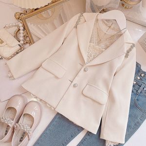 Pakken Kinderen Girls Blazers passen Beige katoenpakken