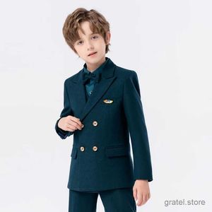 Pakken Kinderen Foto Pak Pak Flower Boys Formele trouwfeest Performance Dance Tuxedo Draag Kinderen Dark Green Luxe Luxueuze verjaardagsjurk