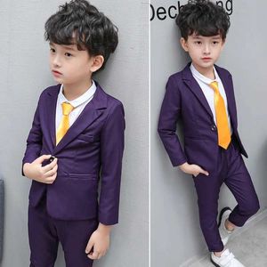 Pakken Kinderen Purple Blazer+Pants 2pcs Set Boys Photography Suit Childrens Formele Tuxedo Dress Baby Boys Party Ceremony Piano kostuum
