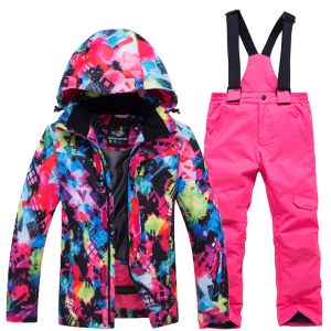 Costumes Enfants Ski costume hiver enfants coupe-vent imperméable coloré filles pour garçon Snowboard neige veste et pantalon Snowboarding Jacket