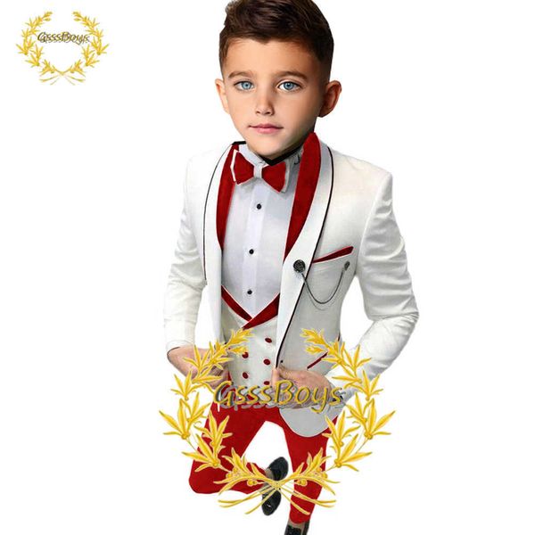 Costumes Enfants Costume De Mariage Smoking Trois Pièces Veste Pantalon Gilet Personnalisé 3-16 Garçons Vêtements Blazer Ensemble Rouge Tenue Complète conjuntos de blazerHKD230704