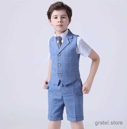 Costumes Kids Vest Shirt Shorts Tie 4pcs Formal Photography Suit 2022 Boys Boys Summer Mariage Enfants Enfants Costume Teenage School Uniforme