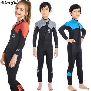Costume kidas wetsuit 2,5 mm néoprène en une pièce zipper avant glisser au chaud pour la fille de natation de fille de garçons