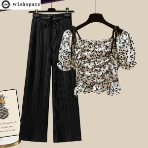 Trajes populares coreanos, novedad de verano, camisa de gasa estampada Vintage, pantalones casuales, conjunto de pantalones elegantes de dos piezas para mujer, chándal femenino