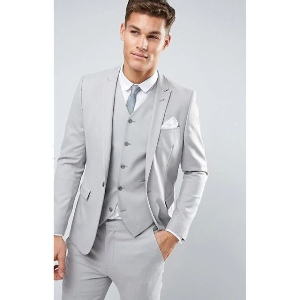 Trajes gris claro, nuevos trajes ajustados para hombre, últimos trajes para hombre, trajes ajustados hechos a medida, trajes de padrino de boda para hombre, conjunto de 3 piezas