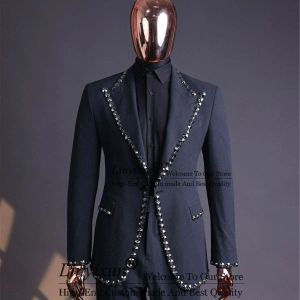 Pakken luxe kralen herenpakken voor bruiloft 2 stuks outfit bruidegom tuxedos strass slanke formele mannelijke prom blazer sets terno masculino