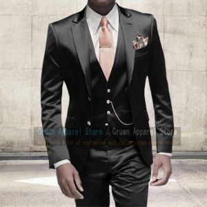 Trajes de lujo trajes negros brillantes para hombres Fit de baile de graduación Boda para bodas