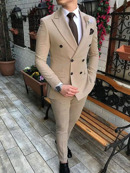 Trajes Hombre Formal Beige trajes de novio de boda para hombres Elegante Mariage Slim Fit Best Man Blazers Sets Terno Custom Masculinos Completo