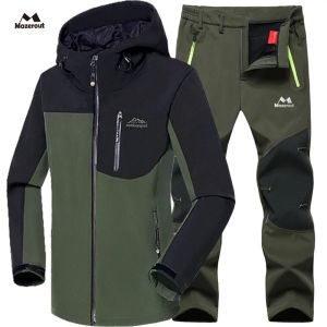 Pakken Man Winter Waterdicht Vis Ski Warm Softshell Fleece Wandelen Outdoorjassen Trekking Kampjas Set Broek Klim Overmaatse broek