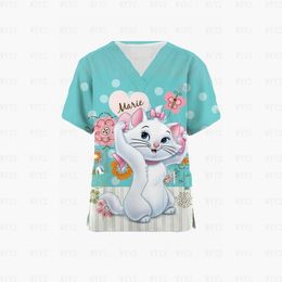 Trajes Marie Cat Retro para mujer, estampado médico, enfermera, Top exfoliante para mujer, camisa de Uniforme de Trabajo de manga corta, uniforme de enfermera, accesorios