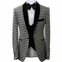 Costumes hommes pied de poule costume pied de chien à carreaux Tuxedos marié bal mariage costume Blazer sur mesure homme costumes veste + pantalon + est