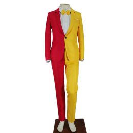 Costumes de personnalité de la personnalité combinaison rouge jaune patchwork couleurs de blazer pantalon 2 pièces magicien clown fête de mariage costume hôte hôte smoking