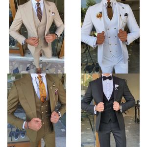 Pakken Men's Blazers 3 stuks Witte pak Rapel Slim Fit Casual Tuxedos Bruidegom Tailor Made Terno Masculino BlazerpantsVest 220928