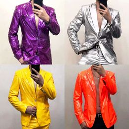 Costumes Blazers MIRCOLOR MIRCOLOR BRIGHT Cuir Blazer Men Plus Performance Suite Veste Soft Laquer Cassan Night Club 6xl 230705