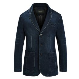 Costumes hommes Denim costumes Denim Blazer, bleu clair, bleu foncé hommes coton Denim petit costume mince grande taille veste manteau