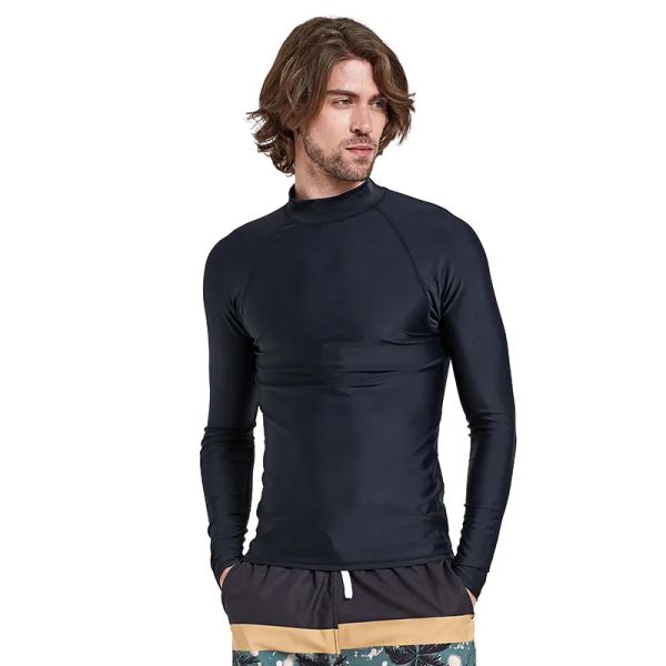 Trajes de manga larga para hombres Camisa de natación Spf 50+ trajes de baño UV Sun Protection Swim Tee Solid Black Basic Wetsuit Adulto Adulto