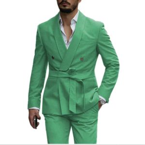 Pakken Herenpak 2 -delige riemstijl Set Bruidegom Best Man Casual Tuxedos for Wedding (Blazer+broek)