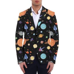 Trajes para hombres traje espacial planeta planeta blazers chaqueta de gran tamaño