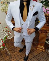 Costumes Hommes Costumes Blanc Mariage Marié Porter Costumes, 3 Pièces Costume Formel Mode Slim Fit Costume Pour Hommes garnitury