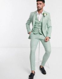 Costumes Costumes verts à la menthe pour hommes Mariage Prom Party Tuxedo Custom Handsome Notch Abel 3-Piece Veste + Pantal