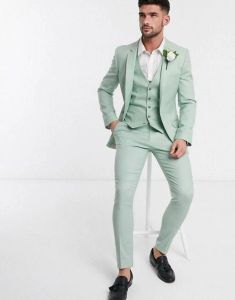 Pakken Mint Green Suits For Men Wedding Prom Party Tuxedo Custom Hands Notch Rapel 3 -Piece Jacket+Pants+Vest Conjuntos de Chaqueta