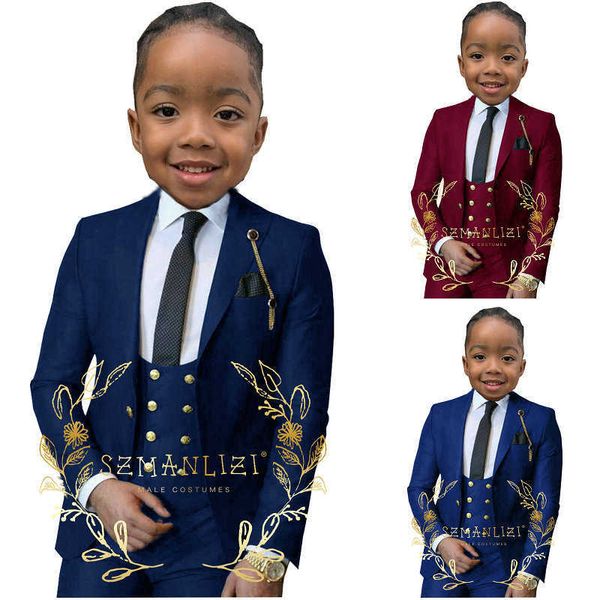 Costumes Bleu Marine Garçons Costume De Mariage Smoking 3 Pièce Revers À Pointe Veste Pantalon Gilet Enfant Formelle Blazer Ensemble Slim Fit Costume Costume MariageHKD230704