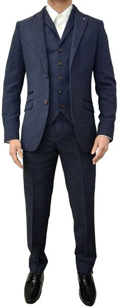 Costumes Nouveauté bleu marine Tweed hommes Costume 3 pièces (veste + pantalon + gilet) pour Costume d'hiver Homme élégant costumes de mariage formels pour hommes