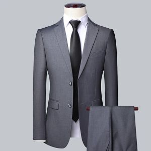 Costumes Nouveau S7XL (Blazer + pantalon) hommes Style britannique avancé Simple élégant décontracté affaires mariage messieurs costume deux pièces
