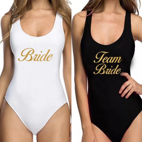 Costume de nouveaux maillots de bain femmes en un morceau de maillot de bain époux de la mariée en or pignon de bain à imprimé en or monokini baccalauréat bachelor