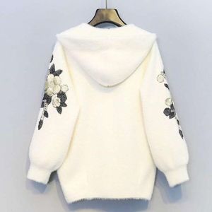 Pakken Nieuwe Vrouwen Herfst Winter Dikker Warm Faux Nertsen Kasjmier Vest Met Capuchon Vrouwelijke Borduren Losse Casual Gebreide Trui