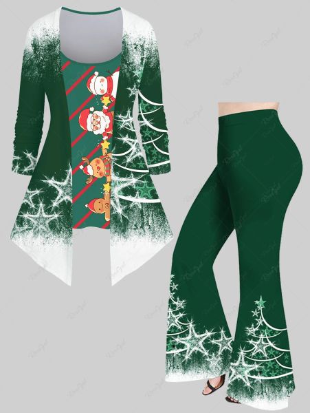 Trajes Nueva pintura para mujer salpicadura Santa Claus Elk muñeco de nieve pentagrama Navidad impresión 3D 2 en 1 camiseta o pantalones acampanados traje a juego