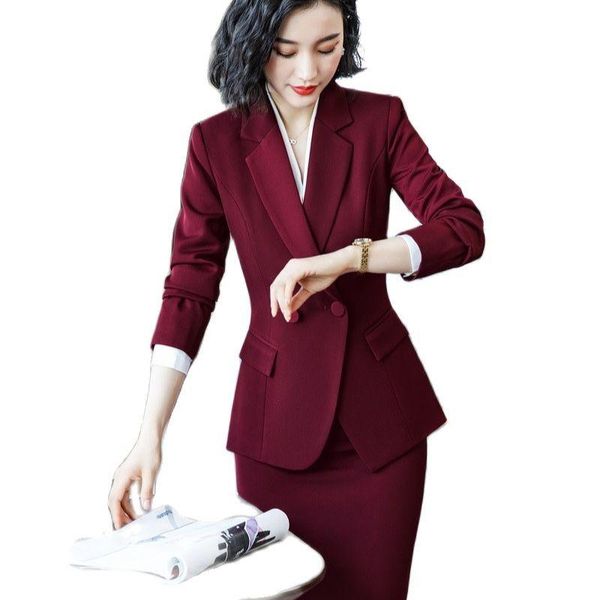 Costume nouveauté vin de vin formel pour femmes costumes d'affaires avec la jupe et les vestes manteau dames office professionnels blazers umnoms hiver ol styles