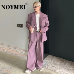 Suits Noymei Fashion Elegant Suits Men Two -Piece Trend Set Niche Design Koreaanse schoudervakjes jas mannelijke losse poot broek WA2611