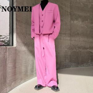 Costumes NOYMEI printemps décontracté rose faux deux pièces court Blazer droit jambe large pantalon hommes mode couleur vive ensemble 2024 WA3623