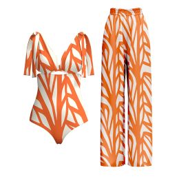 Costumes Orange Striped Imprimers Sheds Straps Bow Switsuit Hollow Halter Sexy 2023 MAINEMENT FEMMES FEMMES PUSTUSS BRESSERS BLAIN