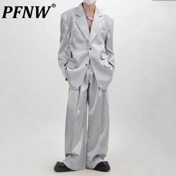 Costumes PFNW mode coréenne hommes costume ensembles Niche conception épaulière Blazer mâle solide Colro jambe large costume pantalon automne 2023 nouveau 28W1204